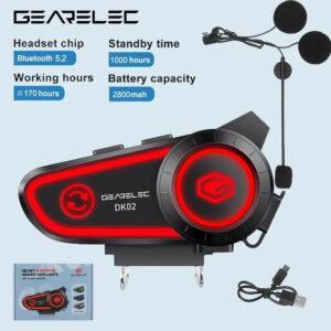 GEARELEC DK02 Motorcycle Helmet Headset – Bluetooth 5.2 Intercom, IPX7 Waterproof
