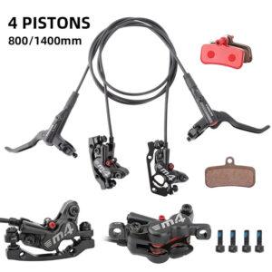 MEROCA 4-Piston MTB Hydraulic Brake Set – Front & Rear, 800mm/1400mm, with Silicone Protective Cover