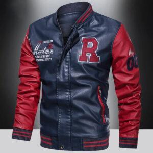 Men’s PU Leather Baseball Jacket – College Varsity Style with Letter “R”