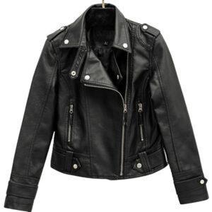 Retro PU Leather Women's Motorcycle Jacket – Black, Spring & Autumn