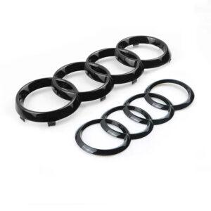 Audi Emblem for Front Grill and Trunk – Glossy Black or Silver, Multiple Sizes
