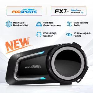 Fodsports FX7 Motorcycle Helmet Intercom – 10 Rider Mesh Bluetooth 5.4, 2000M Range, FM Radio
