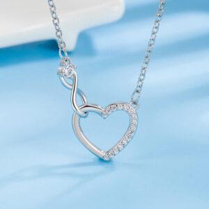 925 Sterling Silver Zircon Heart Interlocking Necklaces for Women – Elegant & Romantic Jewelry
