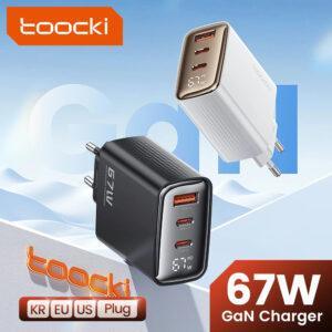 Toocki 67W GaN USB Charger Digital Display – Fast Charging Adapter with 2 USB-C & 1 USB-A Ports, USB PD, QC, Huawei Compatible