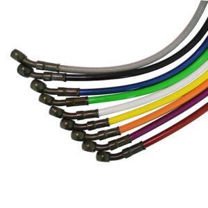 High Pressure Stainless Steel Braided Brake Lines with 28° Banjo Fittings – 27-150cm PVC Wrapped Hose, Universal Motorcycle Compatibility, Multiple Colors