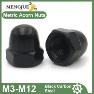 10Pcs Lot Black Carbon Steel Metric Acorn Nuts – M3, M4, M5, M6, M8, M10, M12, Durable Fastening Components