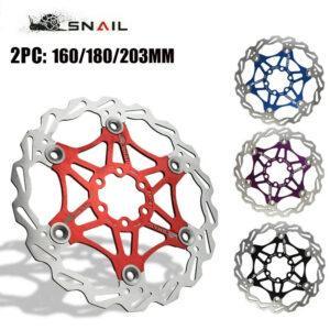 Floating Bicycle Disk Brake Rotor – 140/160/180/203mm Stainless Steel + 7075 T6, Color Center Pieces in Red/Blue/Black/Orange