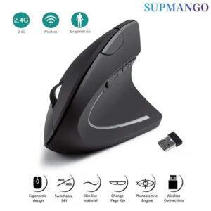 SUPMANGO Vertical Ergonomic Wireless Mouse – 2.4GHz, 6-Button, Adjustable DPI (800/1200/1600)