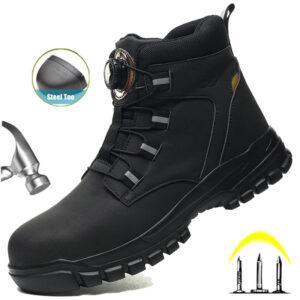 Men's Work Shoes with Rotating Lacing Button – Anti-Slip, Waterproof, Steel Toe Protection