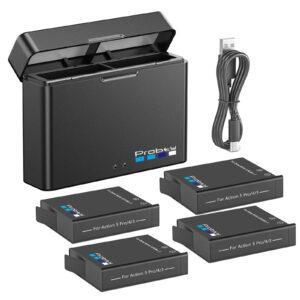 Probty 4x2200mAh Batteries & Charger Case for DJI Osmo Action 3/4/5 Pro – Li-ion, Type-C Fast Charging with LED Indicators